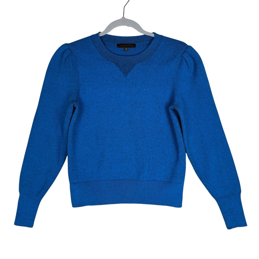 Banana Republic Sweater Womens XS Blue Puff Sleeve Crewneck Knit Pullover‎